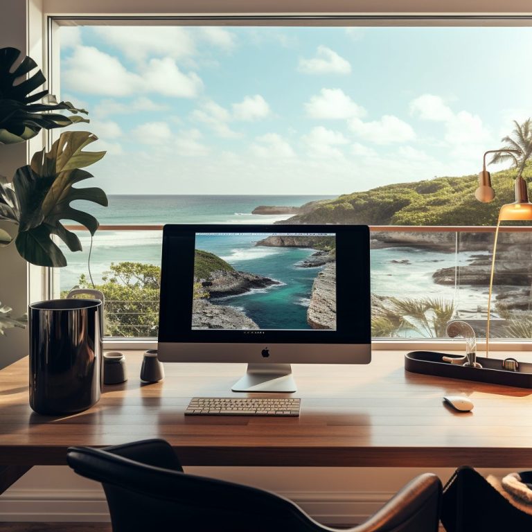 website design in the bahamas with scenic bahamian backdrop in the window